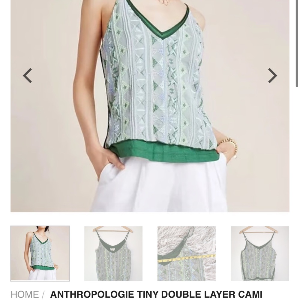 Anthropologie Green Asymmetrical Sleeveless Camisole
